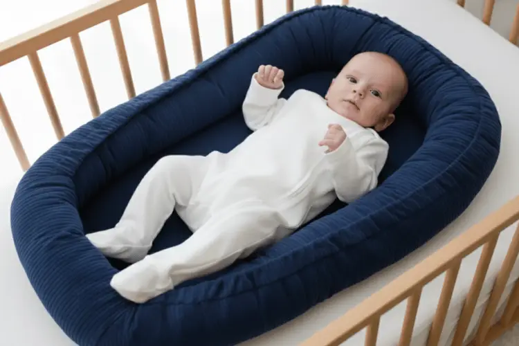 Baby in babynest in wieg